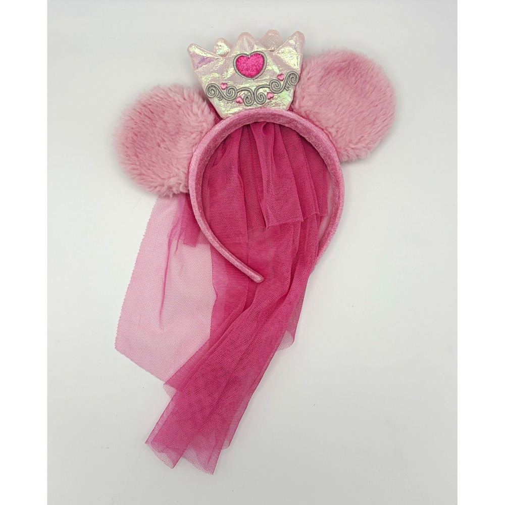 Disney Parks Pink Princess Minnie Mouse Veil Ears Crown Heart